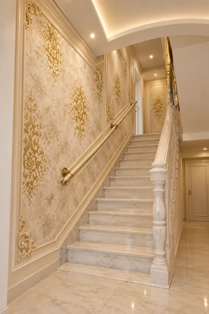 Reljefni dekorativni zid sa ornamentima uz stepenište, vizuelizacija